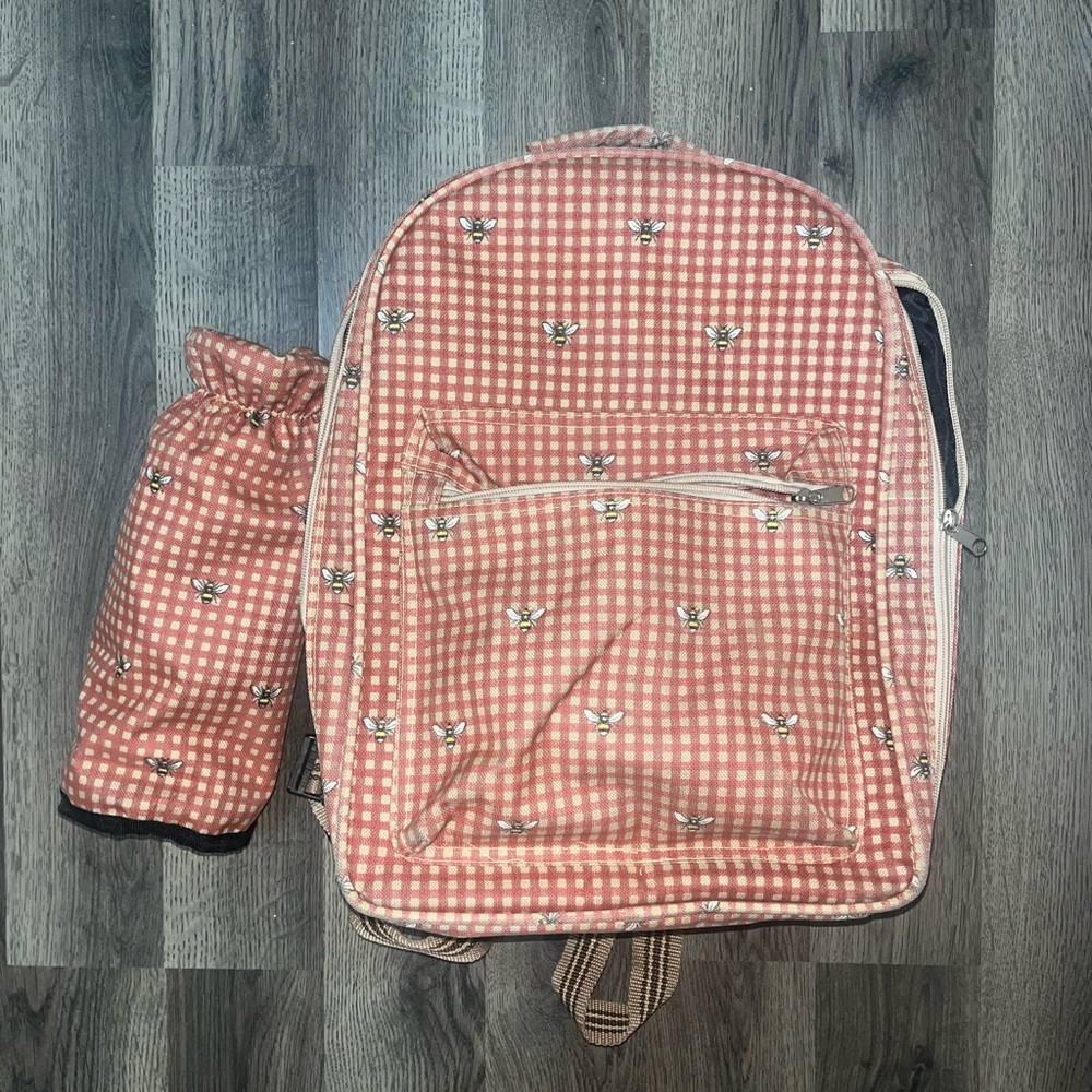 Pink Gingham Backpack With Floral Pattern - image 1